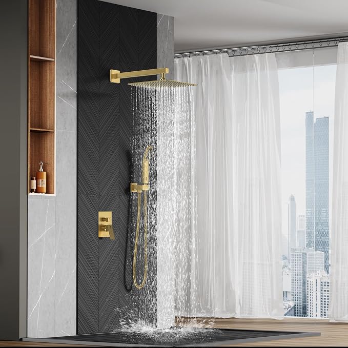 SR SUN RISE Shower Faucets Sets Complete Brushed Gold Square Rain Shower Head - Image 8