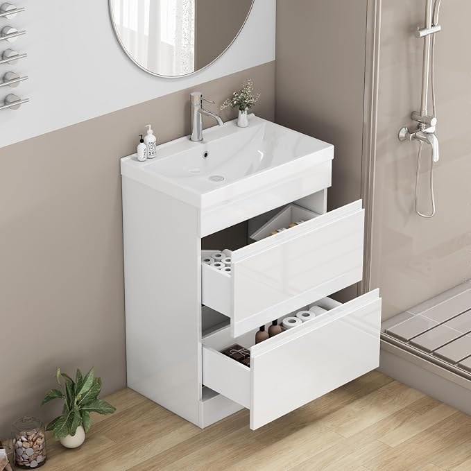 24-Inch Bathroom Vanity with Ceramic Sink Combo, Freestanding Modern Bathroom - Image 4