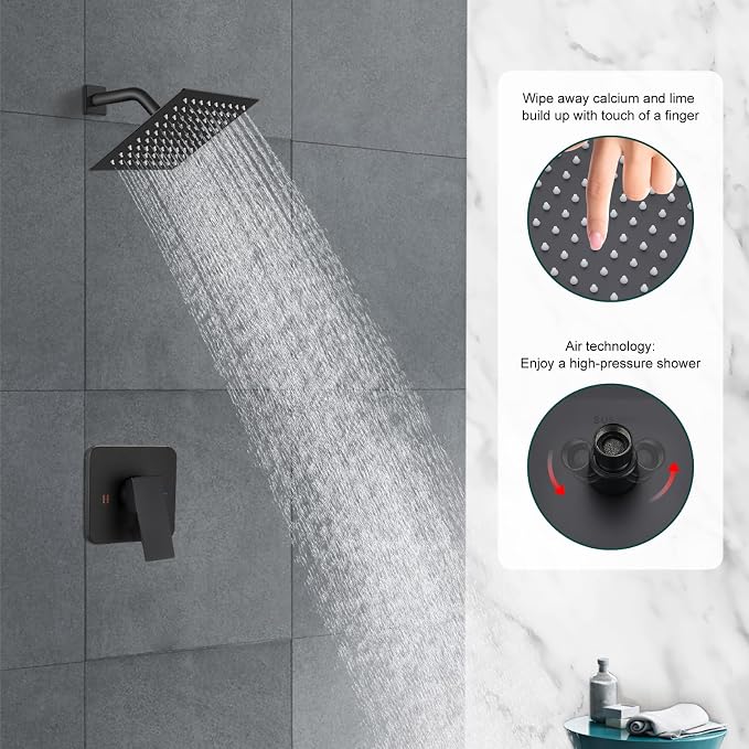 Heyalan 8 Inch Shower Head and Handle Set Square Shower Faucet Set Bathroom - Image 9