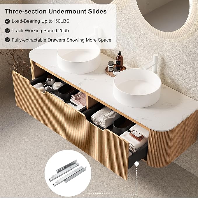 60" Bathroom Vanity with Double Sink, Floating Bathroom Vanities with - Image 5