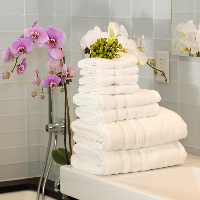 Mosobam Luxury Turkish 12pc Towel Set 30X58 16X30 13X13 White Oversize 700 GSM - Image 2