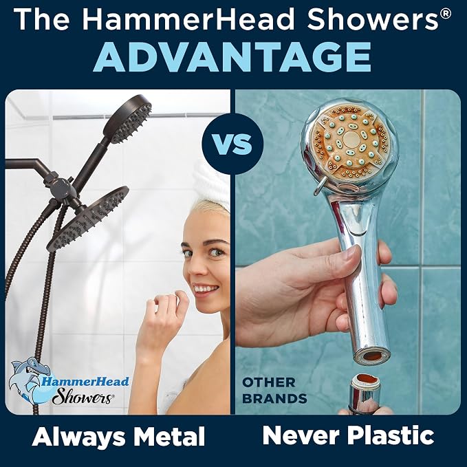 HammerHead Showers® Solid Metal Dual Shower Head Combo – OIL RUBBED BRONZE – 8 - Image 8