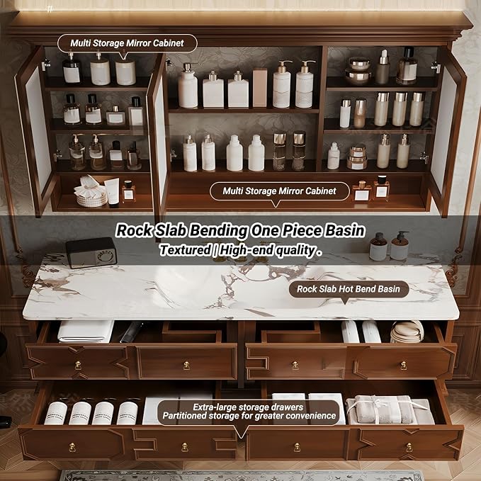 Solid Wood Bathroom Vanity 88Inch, Freestanding Bathroom Vanity Includes LED - Image 4