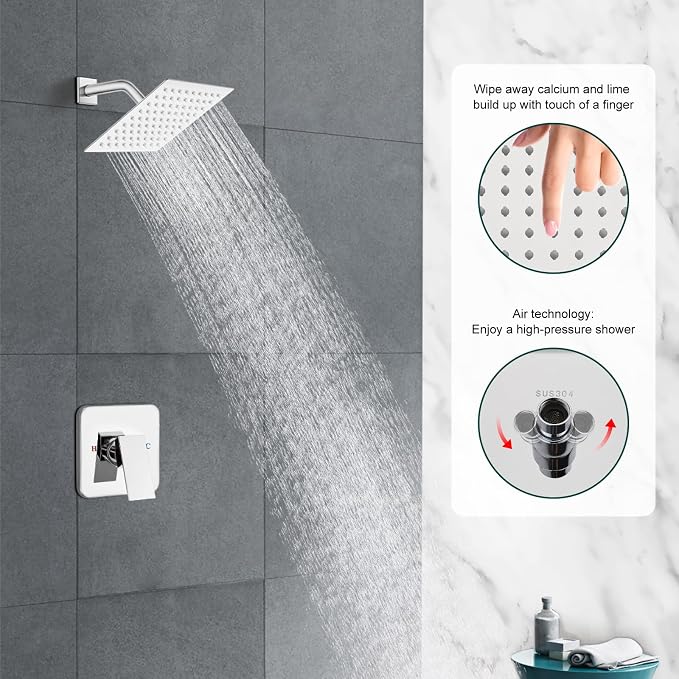 Heyalan 8 Inch Shower Head and Handle Set Square Shower Faucet Set Bathroom - Image 9