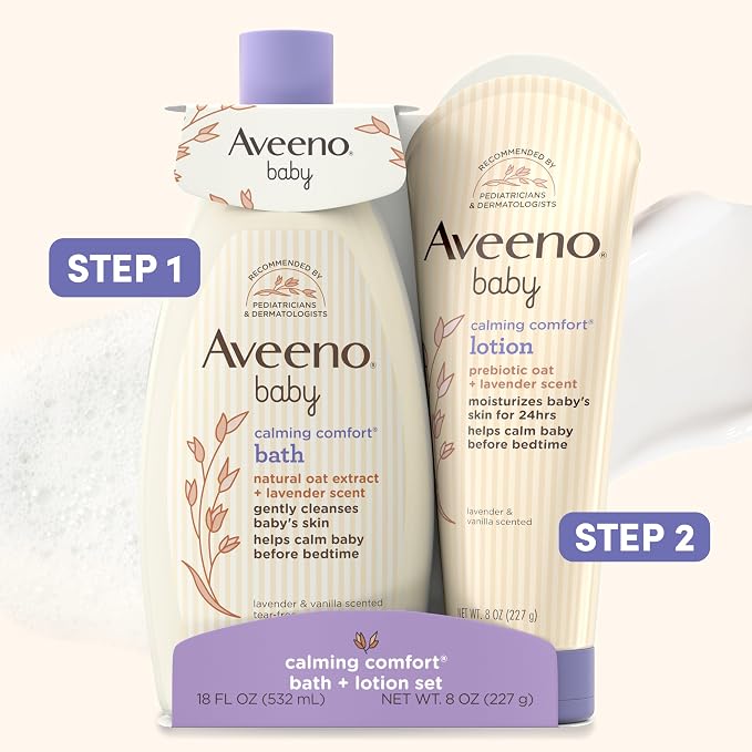 Aveeno Baby Calming Comfort Bath & Body Lotion Set, Nighttime Baby Skin Care - Image 6