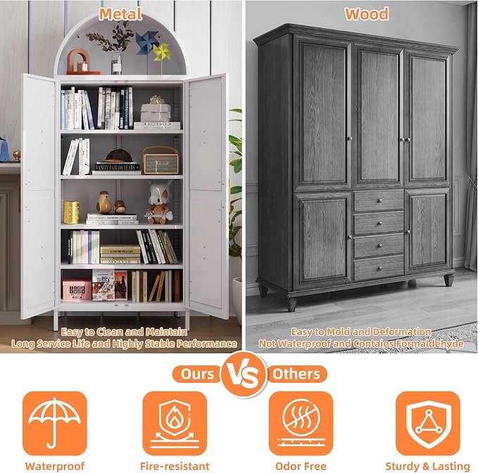 Farmhouse Kitchen Pantry Cabinet, 73in Tall Arched Storage Cabinet - Image 6