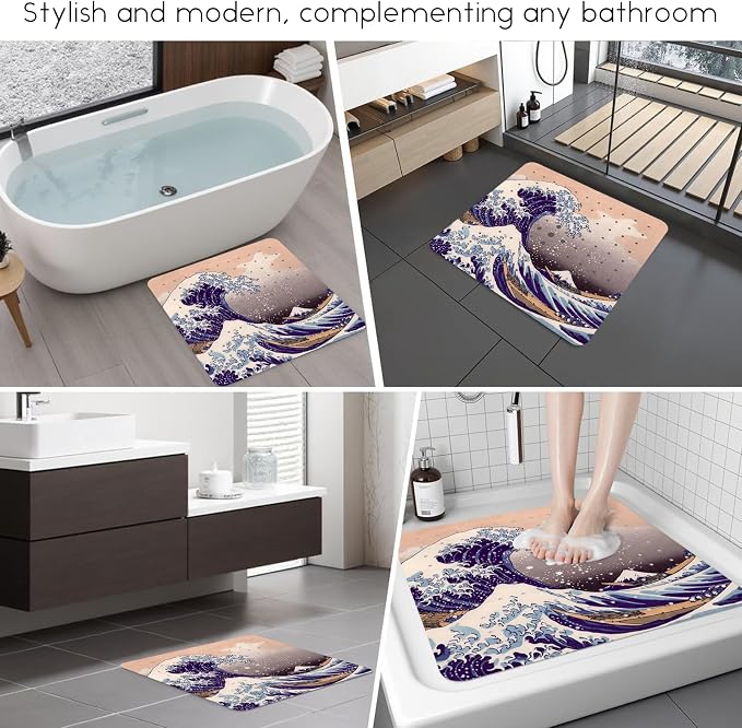 Bathtub Mat Non Slip, Japanese Wave Square Bath tub Mat Shower Floor Mat - Image 6