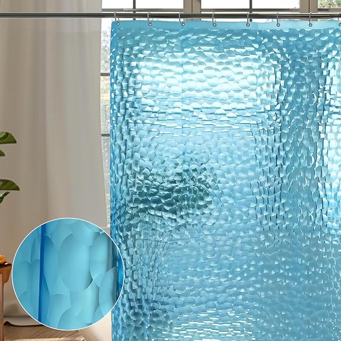 WELTRXE EVA 8G Shower Curtain Liner, 72x72 Inch 3D Clear Blue Bubble Heavy Duty - Image 7