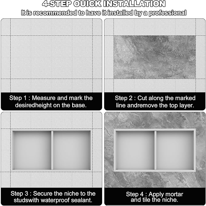 Real 304 Stainless Steel Shower Niche 12x24in-92° Quick Drain-No Tile Needed-2 - Image 9