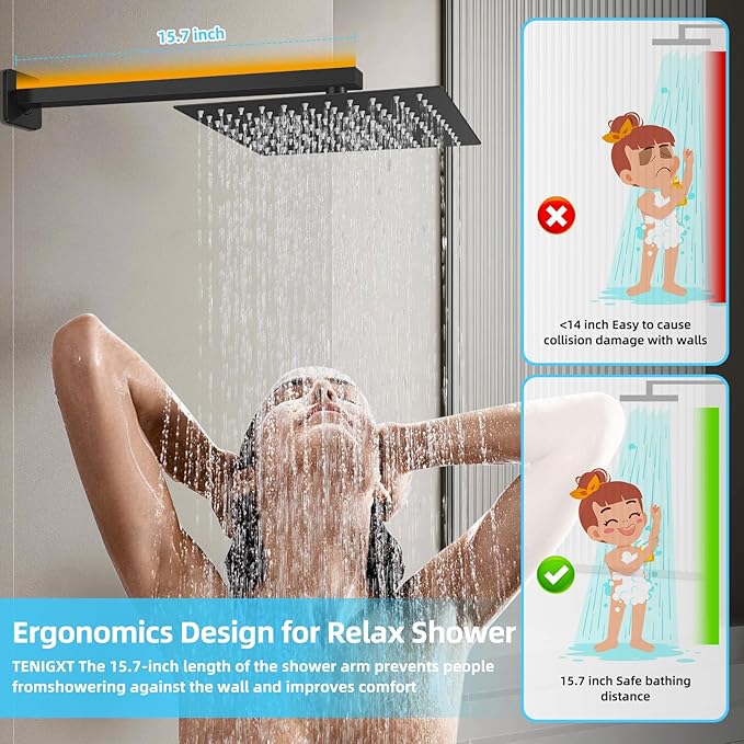 Bathroom Shower Faucet Set，12 Inch Rain Shower Head - Image 6