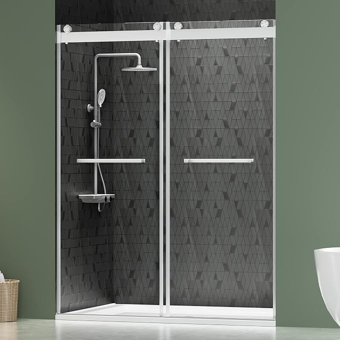 DELAVIN 56"-60" W x 75" H Frameless Shower Door, Double Sliding Shower Door by DELAVIN