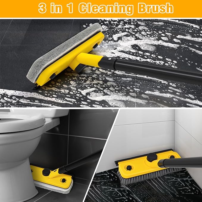 JEHONN Shower Cleaning Brush, 53.5 inches Long Handle Scrubbing Brush, 3-in-1 - Image 5