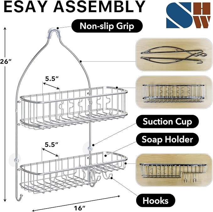 Simple Houseware Stainless Steel Bathroom Hanging Shower Head Caddy Organizer - Image 3