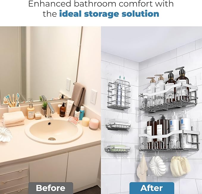 Fab Glass and Mirror 5-Pack Shower Caddy, Chrome- Shower Organizer & Shelves - Image 5