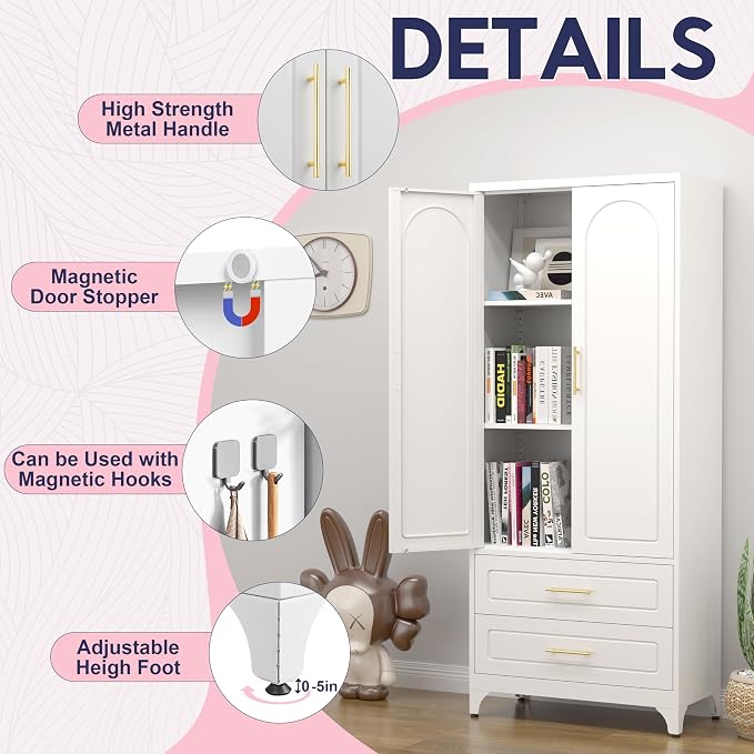 Pantry Kitchen Cabinet with Drawer, Metal Storage Cabinets with Doors and - Image 7