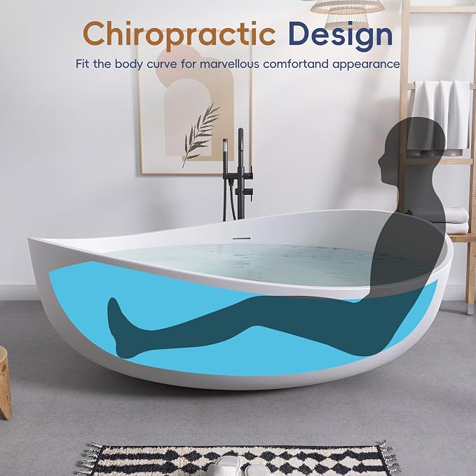 SJ STAR&JANE 71" Solid Surface Freestanding Bathtub, Oval Soaking Stone Resin - Image 8