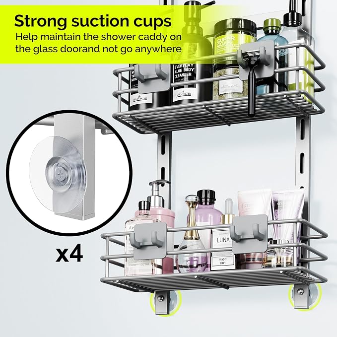 Orimade Shower Caddy Adjustable Height 4 Tier Silver, Bathroom Hanging Over the - Image 7