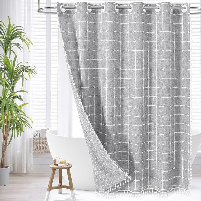 MitoVilla No Hooks Needed Boho Farmhouse Shower Curtain by MitoVilla