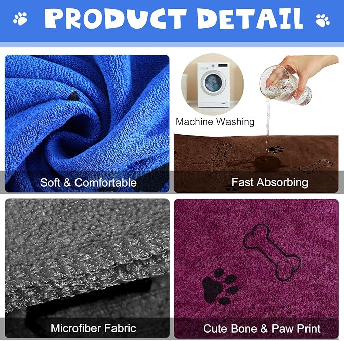 Chumia 4 Pcs Dog Towels for Drying Dog Puppy Bulk Microfiber Absorbent Paw - Image 4