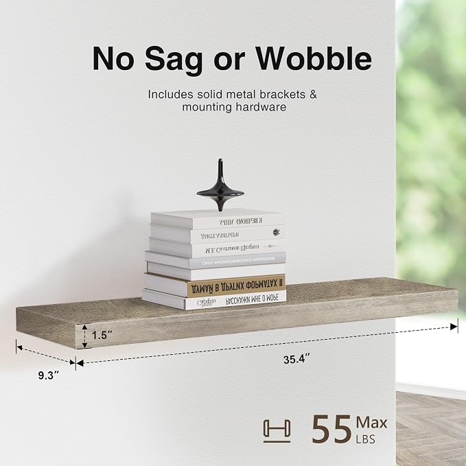 Colima Floating Shelves for Grey Wood Shelf for Bedroom, 36 Inch Wall Mounted - Image 3