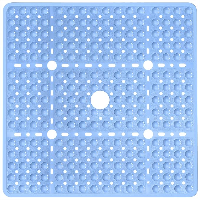 Large Light Blue Square Shower Mat Non Slip 27 x 27 Inch, Soft Bath Mat Tub Mat by NaolotureHome
