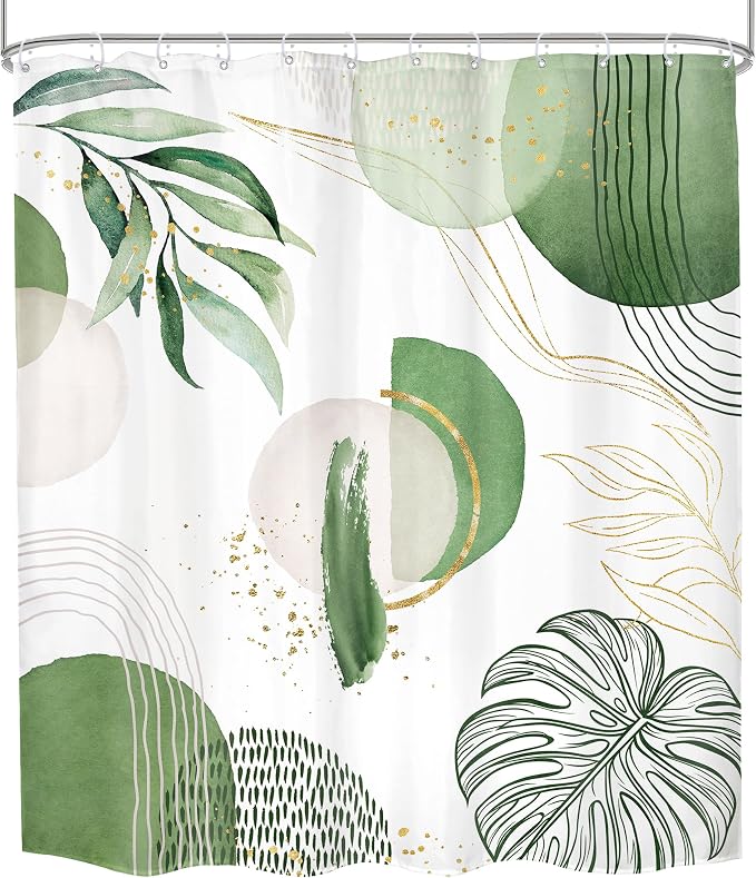 Extra Long Green Boho Shower Curtain 72Wx84H Mid Century Modern Abstract Palm - Image 7