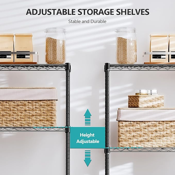 IZEUK 5-Tier Black Metal Storage Shelves, Adjustable Wire Shelving Unit - Image 5