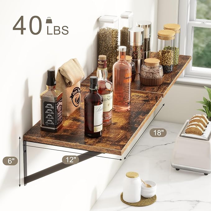 18"W x12"D Floating Shelves, Farmhouse Wall Shelves Home Decor Shelf, Deep - Image 3
