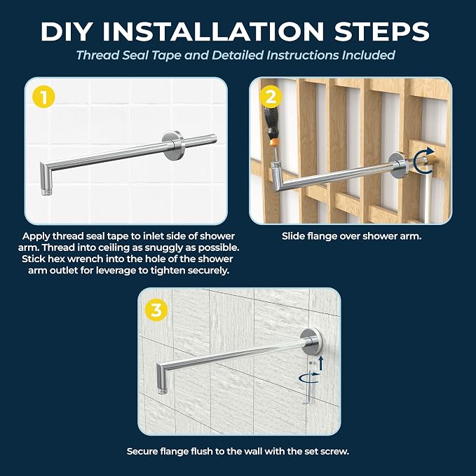 HammerHead Showers® Solid Metal 16 Inch Extended Shower Arm and Flange - Image 4