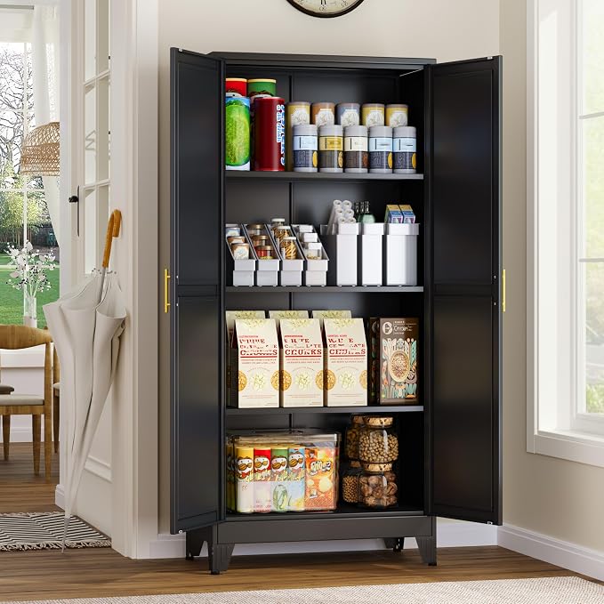 Metal Storage Cabinet With 2 Doors and 3 Adjustable Shelves, Utility Cabinet - Image 8