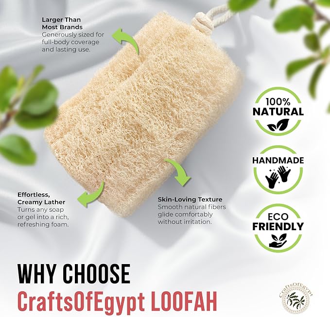 CraftsOfEgypt Natural Loofah Sponge – Egyptian Luffa Body Scrubber Pack of 2 - Image 3