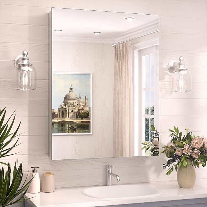 TokeShimi 24x32 Mirrored Medicine Cabinet Recessed or Wall Mount, Aluminum by RefinedBathroomAccessories