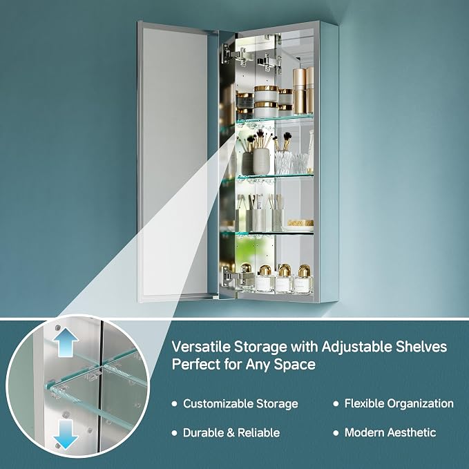 12"x30" Medicine Cabinet Mirror, Aluminum Silver Recessed Medicine Cabinet - Image 5