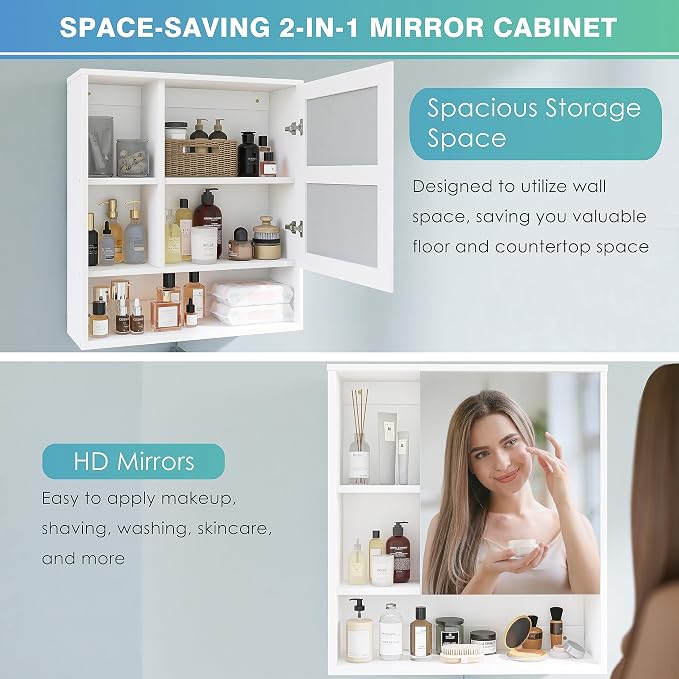SMIBUY Bathroom Mirror Cabinet Wall Mounted, Bamboo Space Saver Medicine Cabinet - Image 7