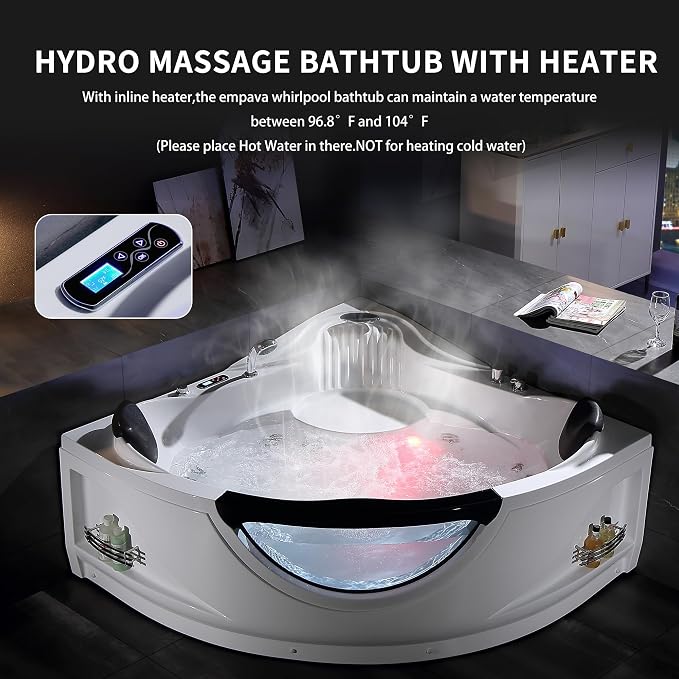 Empava 2 Person Whirlpool Bathtub, Corner Jetted Bathtub - Image 4