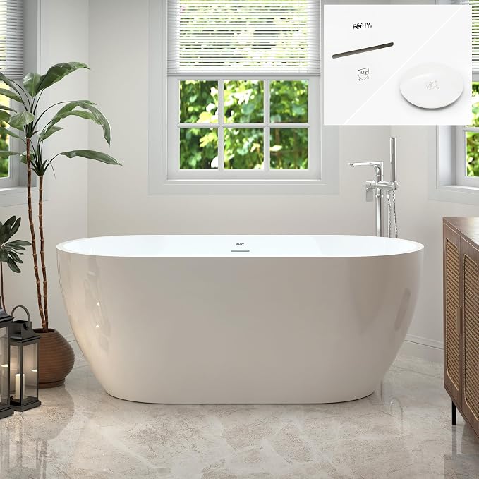 FerdY 59" Bali Acrylic Freestanding Bathtub, Gracefully Shaped Freestanding by FerdY