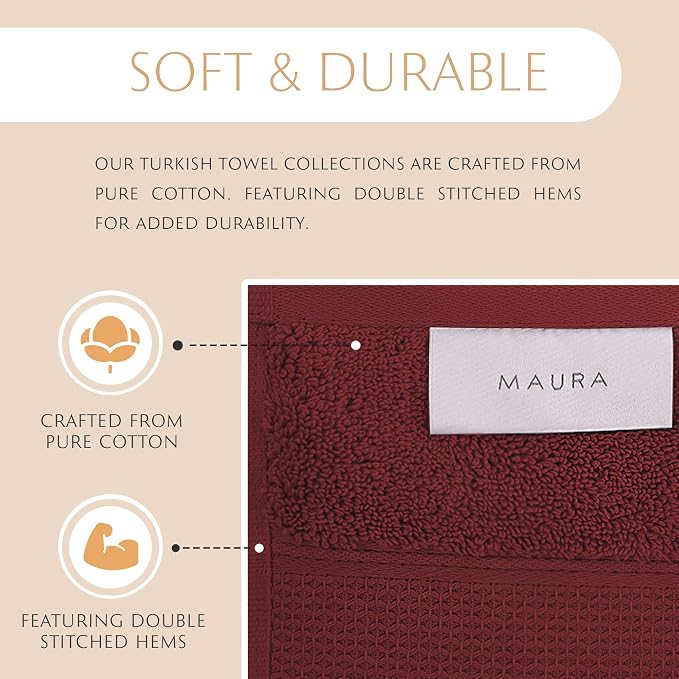 MAURA Burgundy Bath Towel Set of 8 - Image 3