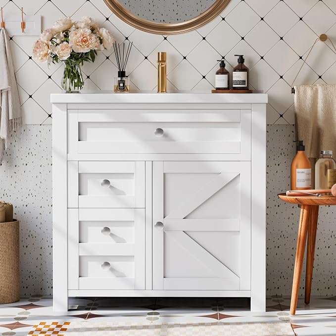 YESHOMY Bathroom Vanity with 30" Sink, Modern Wood Pedestal Bathroom Spacious by SearchallYESHOMY