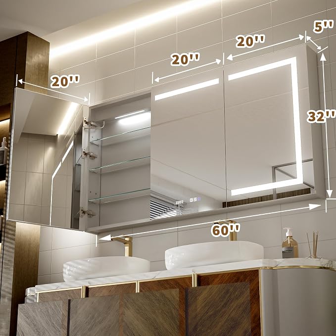 Lighted Medicine Cabinet with Mirror, Stepless Dimming & Defog, Wide Open - Image 2