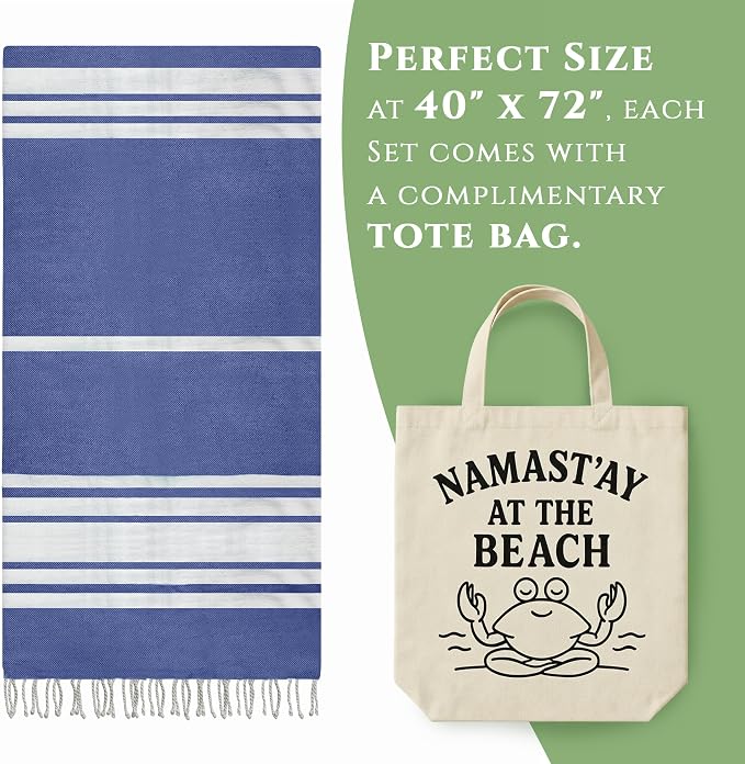 Turkish Cotton Beach Towel Pack of 4 & 1 Boho Tote Bag - Image 6