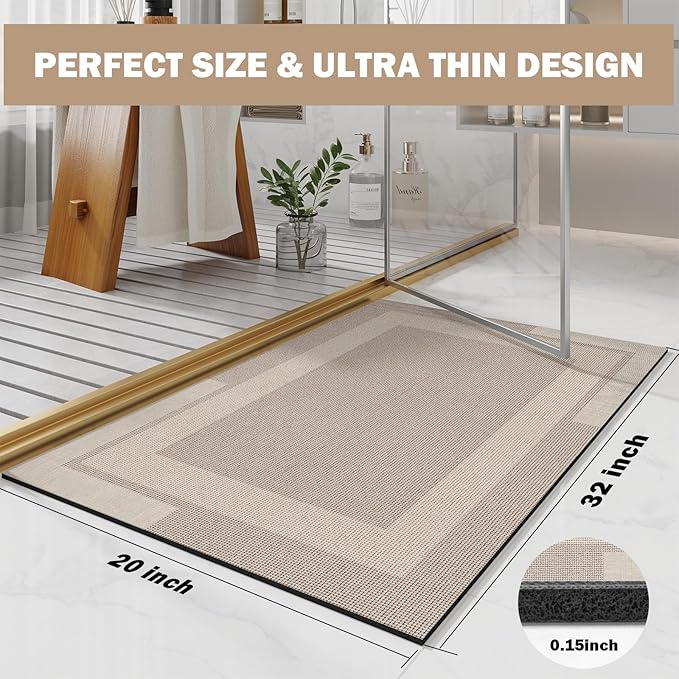 Non Slip Bath Mat, Rubber Backing Ultra Thin Bathroom Rugs Fit Under Door Quick - Image 2