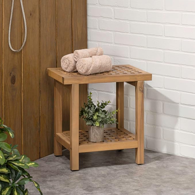 JONATHAN Y STL1003T Armin 18.1" Modern Classic Grid Slat Solid Acacia Wood - Image 6