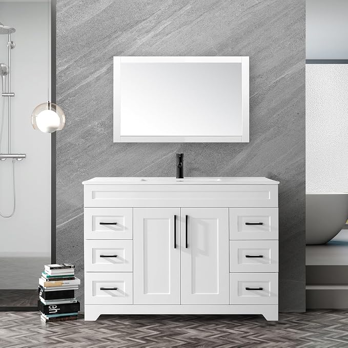 48” Bathroom Vanity Cabinet Without Sink, Modern White Bathroom Storage Cabinet - Image 2