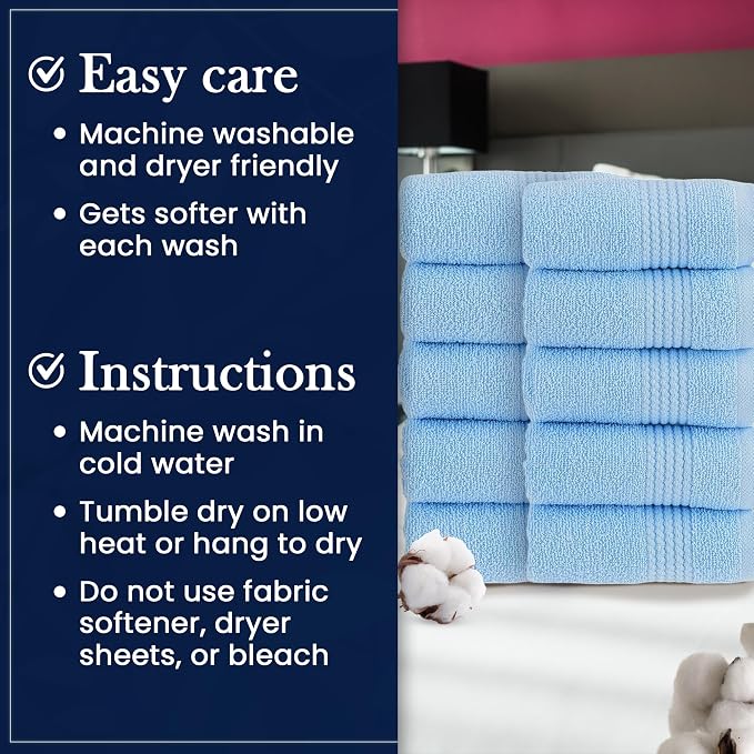 HALLEY Turkish Cotton Towels Washcloths Super Soft Highly Absorbent 100% Cotton - Image 6