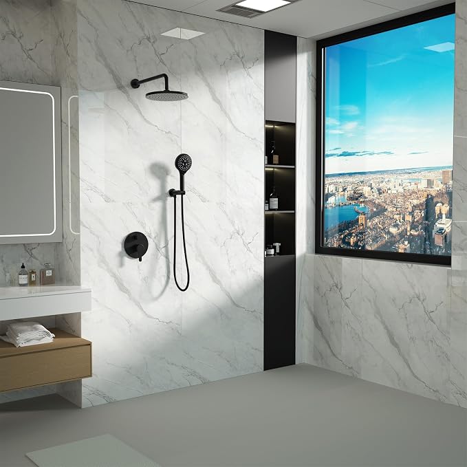Matte Black Shower Faucet Set, Wall Mount Rain Shower System 10 Inches Shower - Image 8