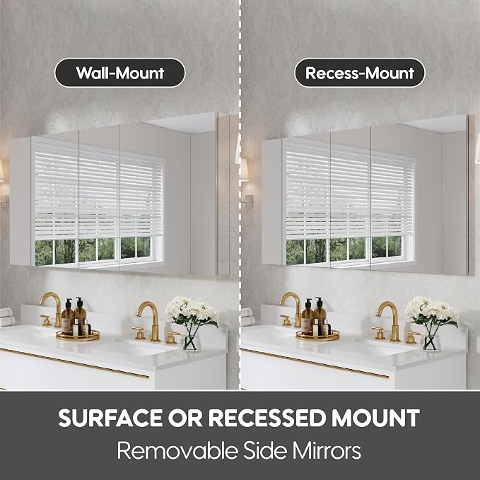 WELLFOR 60" x 30" Rectangle Medicine Cabinet Mirror, Surface Mount or Recessed - Image 4