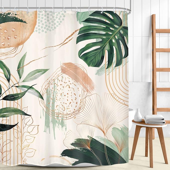 Boho Shower Curtain 72Wx78H Modern Abstract Tropical Green Leaves Plant Palm - Image 2