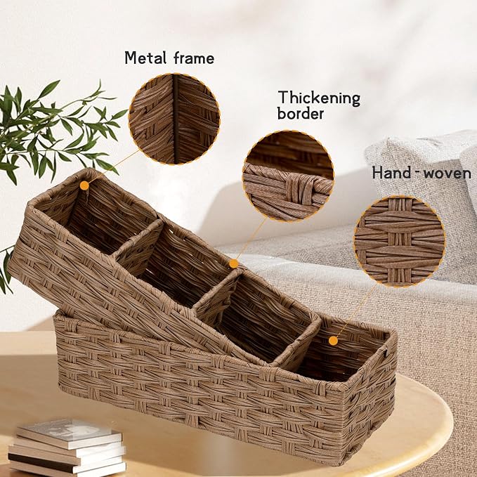 DULLEMELO Small Wicker Toilet Tank Basket Set of 2 Waterproof Bathroom Baskets - Image 5