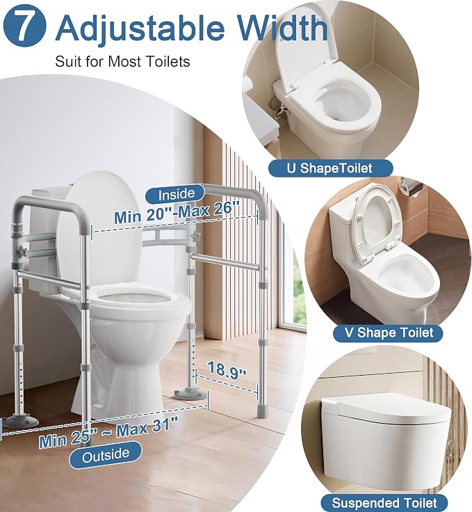 HOMLAND Toilet Safety Rails for Seniors, Adjustable Height & Width 350lb Toilet - Image 2