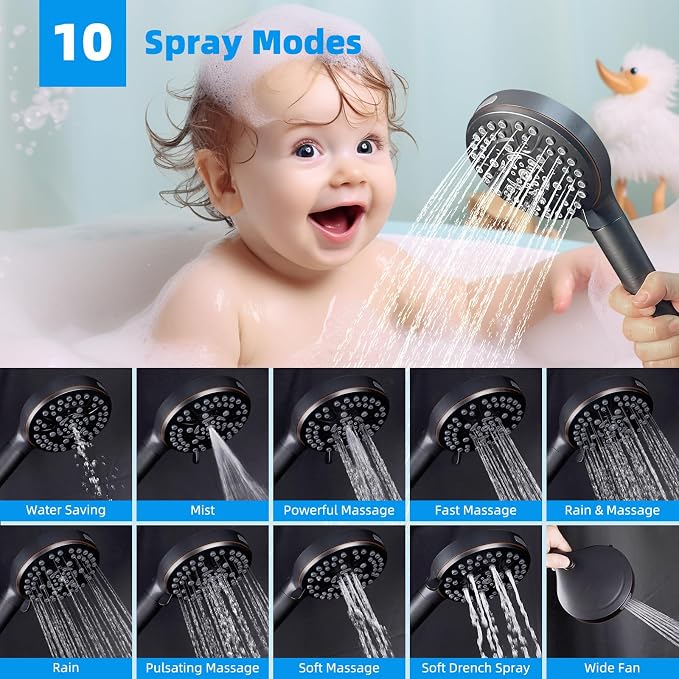 Hibbent 5-spray 13'' Dual Filtered Rainfall Shower Head Combo, High Pressure - Image 3
